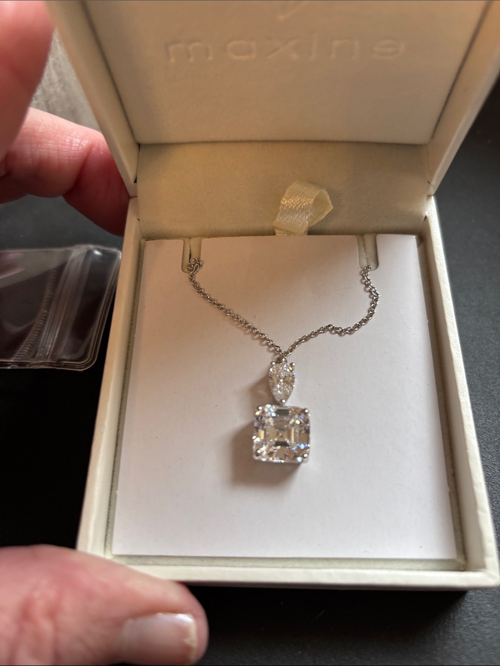 Maxine of Hollywood Silver Necklace with Clear Square CZ Pendant - Picture 4 of 6